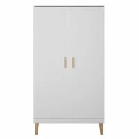 Armoire Avec Penderie Et étagères Finition Blanc Mat Et Bois L100 Cm ELIAS