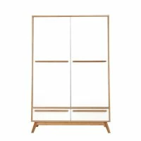 Armoire Design Avec Penderie Finition Bois Clair Et Blanc Mat L120 Cm HELIA