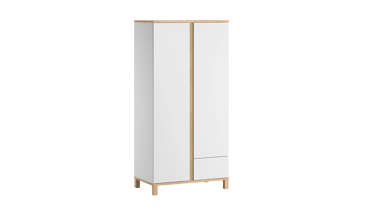 Armoire Scandinave Avec Penderie Et étagères Finition Blanc Mat Et Bois Chêne Clair L90 Cm EILIE 4 Armoire Scandinave Avec Penderie Et étagères Finition Blanc Mat Et Bois Chêne Clair L90 Cm EILIE – Image 2