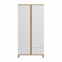 Armoire Scandinave Avec Penderie Et étagères Finition Blanc Mat Et Bois Chêne Clair L90 Cm EILIE