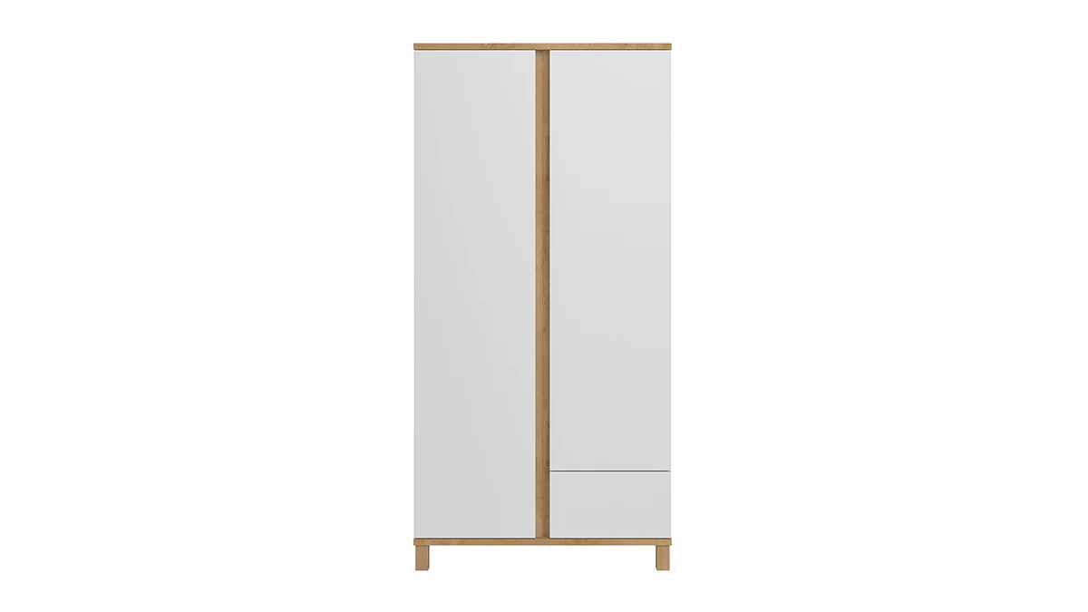 Armoire Scandinave Avec Penderie Et étagères Finition Blanc Mat Et Bois Chêne Clair L90 Cm EILIE 3 Armoire Scandinave Avec Penderie Et étagères Finition Blanc Mat Et Bois Chêne Clair L90 Cm EILIE