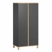 Armoire Scandinave Avec Penderie Et étagères Gris Anthracite Et Bois L90 Cm EILIE