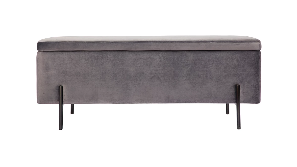 Banc Coffre En Tissu Velours Gris Foncé L120 Cm ADONIS 3 Banc Coffre En Tissu Velours Gris Foncé L120 Cm ADONIS
