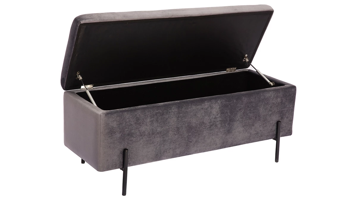 Banc Coffre En Tissu Velours Gris Foncé L120 Cm ADONIS 4 Banc Coffre En Tissu Velours Gris Foncé L120 Cm ADONIS – Image 2