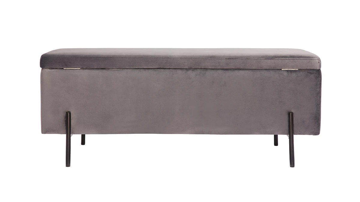 Banc Coffre En Tissu Velours Gris Foncé L120 Cm ADONIS 6 Banc Coffre En Tissu Velours Gris Foncé L120 Cm ADONIS – Image 4