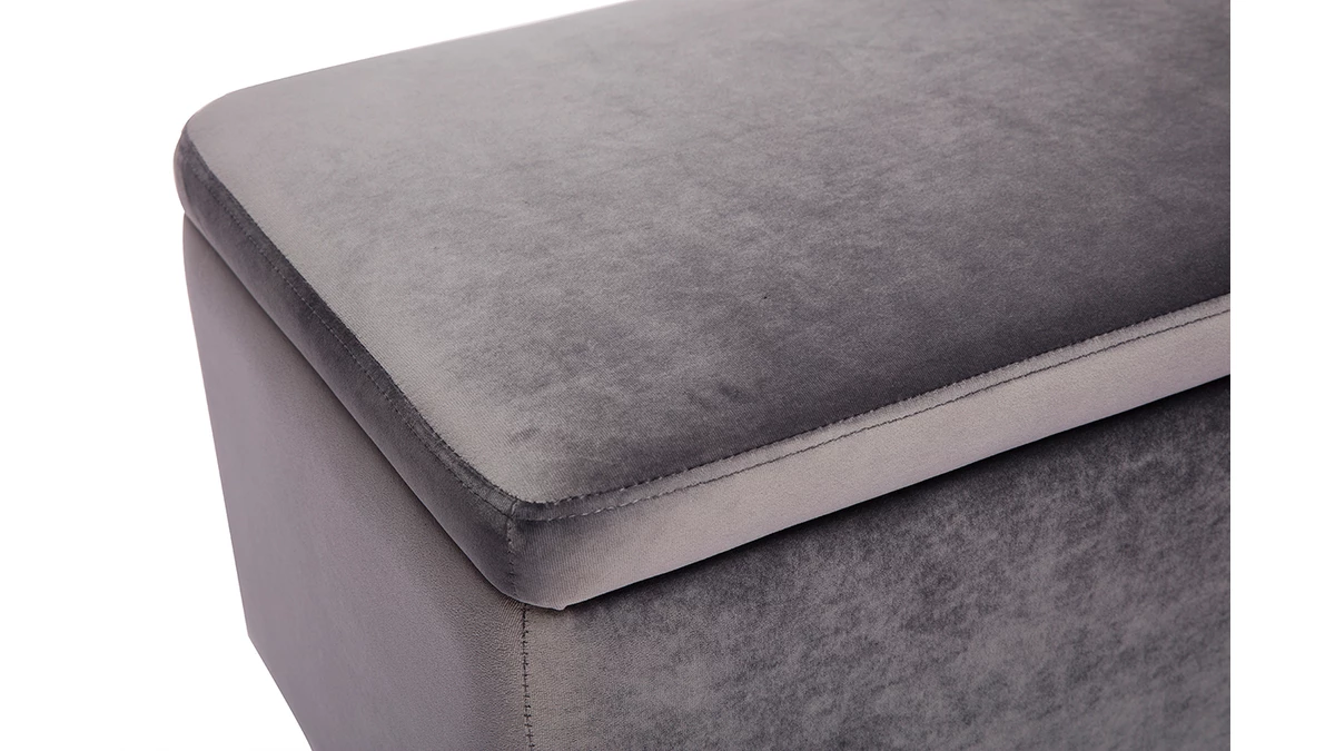 Banc Coffre En Tissu Velours Gris Foncé L120 Cm ADONIS 7 Banc Coffre En Tissu Velours Gris Foncé L120 Cm ADONIS – Image 5