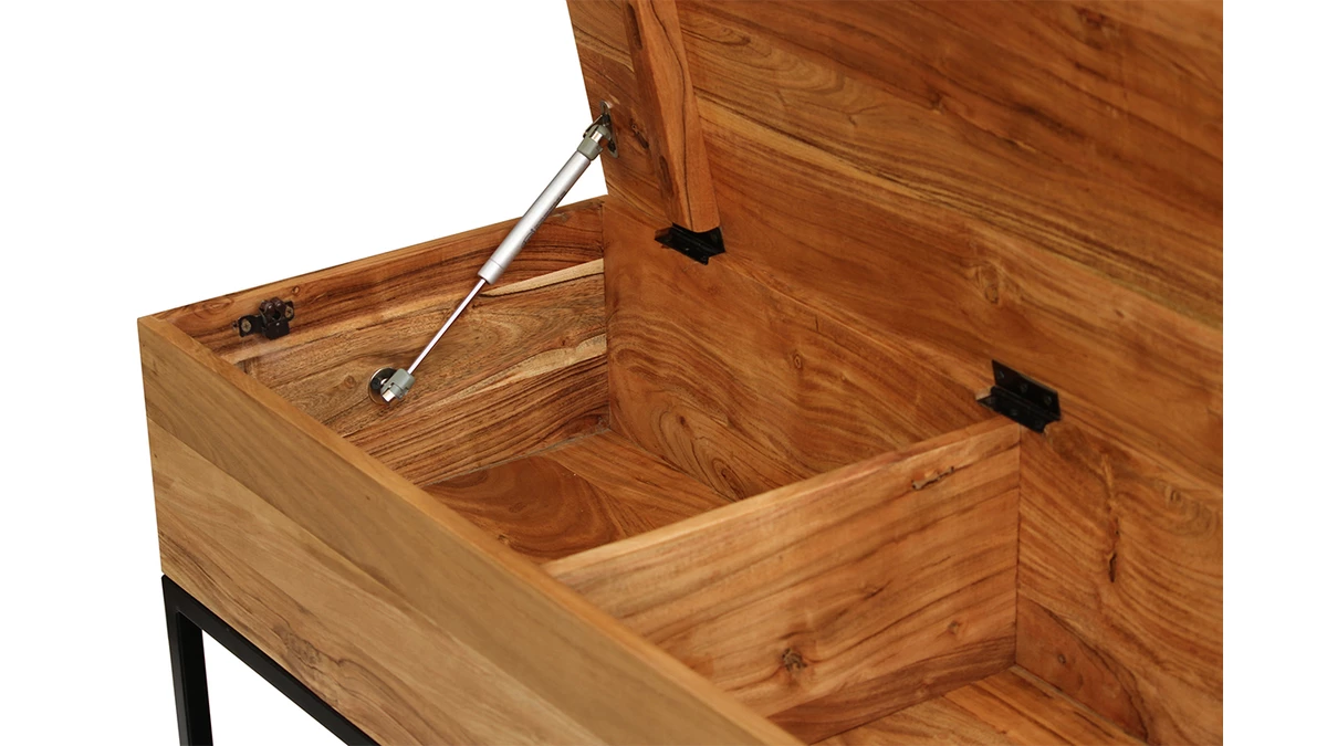 Banc D'entrée Industriel Avec Coffre De Rangement Bois Massif Et Métal Noir L100 Cm SORG 8 Banc D'entrée Industriel Avec Coffre De Rangement Bois Massif Et Métal Noir L100 Cm SORG – Image 6