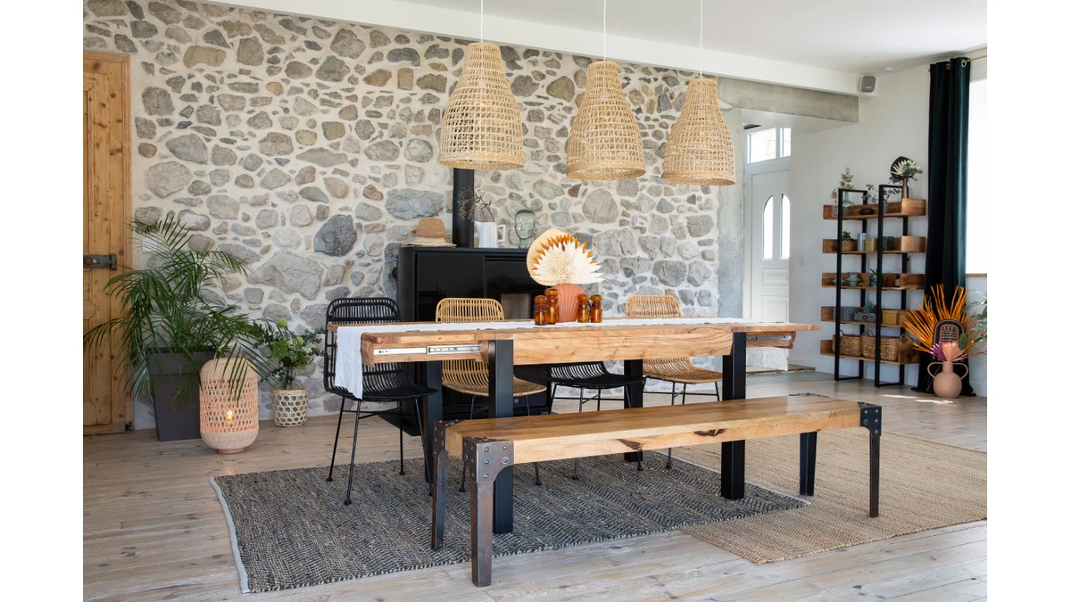 Banc Industriel En Bois Manguier Massif Et Métal Noir L180 Cm MADISON 4 Banc Industriel En Bois Manguier Massif Et Métal Noir L180 Cm MADISON – Image 3