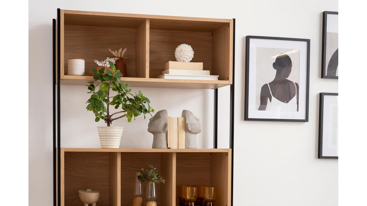 Bibliothèque En Bois Clair Chêne Et Métal Noir L98 Cm SILKA 9 Bibliothèque En Bois Clair Chêne Et Métal Noir L98 Cm SILKA – Image 7