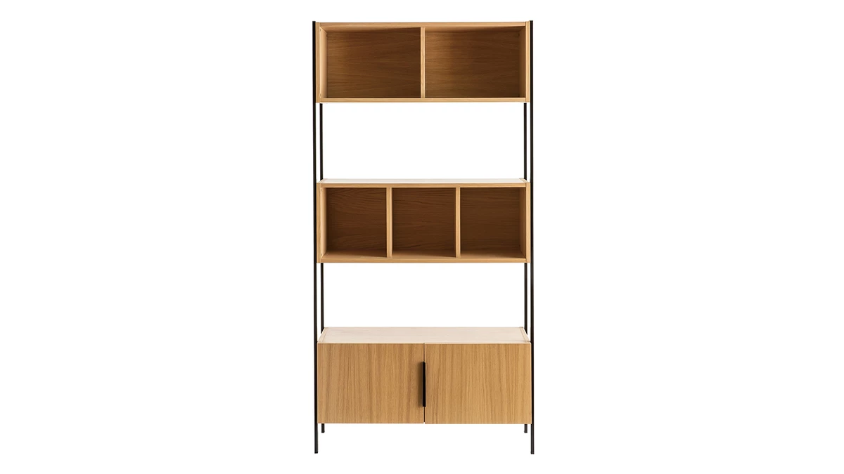 Bibliothèque En Bois Clair Chêne Et Métal Noir L98 Cm SILKA 3 Bibliothèque En Bois Clair Chêne Et Métal Noir L98 Cm SILKA