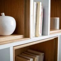 Bibliothèque Modulable Blanche Et Finition Bois Chêne L85 Cm JAZZ -Boutique Miliboo bibliotheque modulable blanche et finition bois chene l85 cm jazz 44470 5c066a03b3c18 1200 675