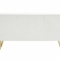 Buffet Design Blanc Et Métal Doré 3 Portes L160 Cm OZEN