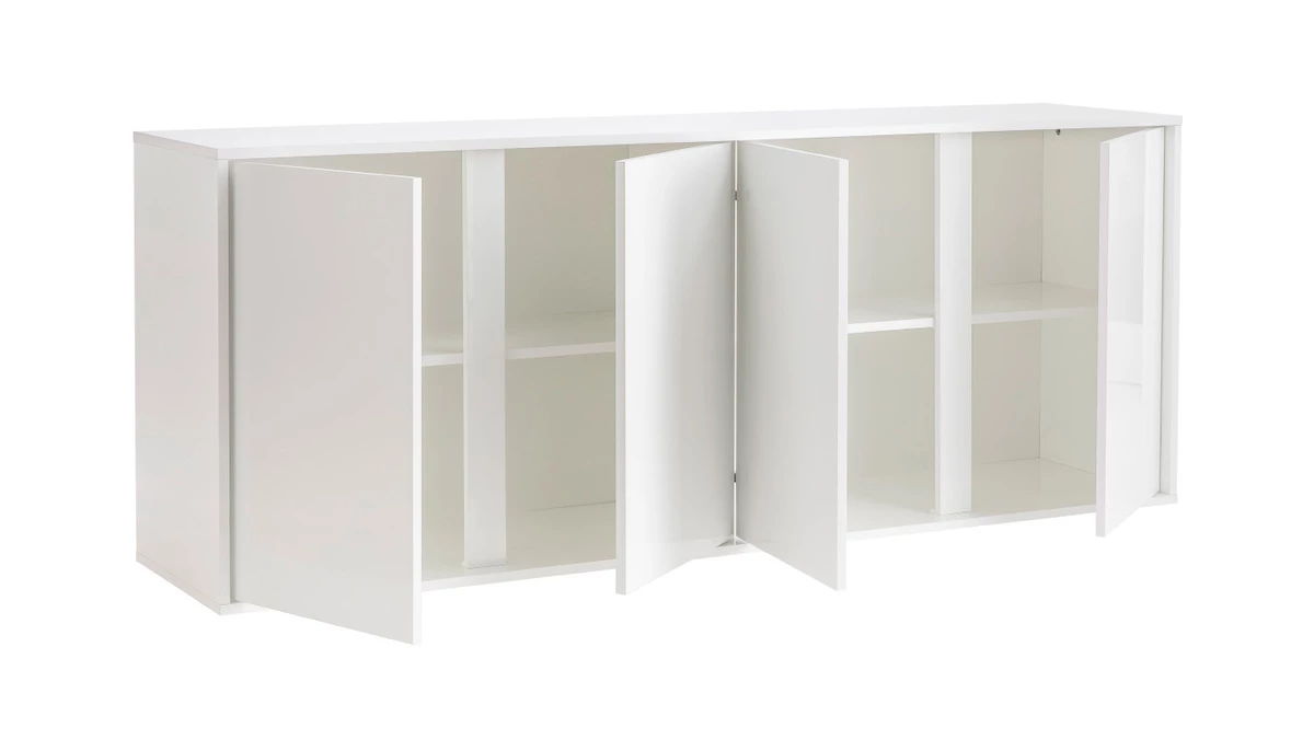 Buffet Design Blanc Laqué Brillant 4 Portes L180 Cm COMO 5 Buffet Design Blanc Laqué Brillant 4 Portes L180 Cm COMO – Image 3
