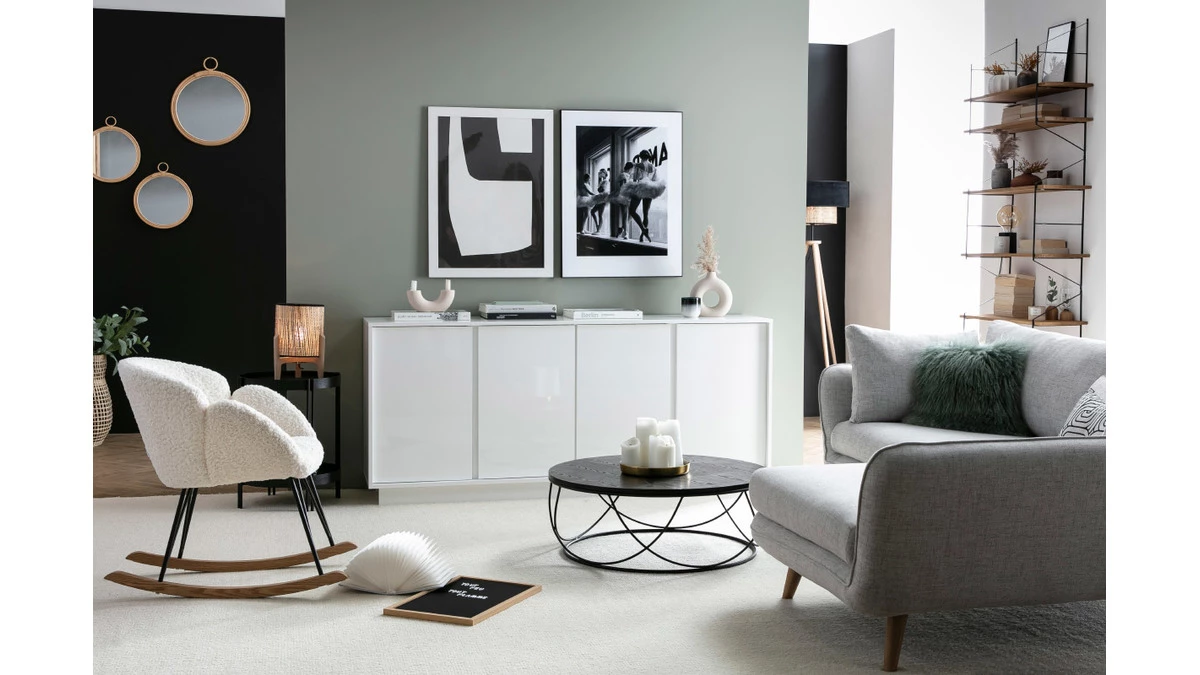 Buffet Design Blanc Laqué Brillant 4 Portes L180 Cm COMO 7 Buffet Design Blanc Laqué Brillant 4 Portes L180 Cm COMO – Image 5