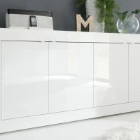 Buffet Design Blanc Laqué Brillant 4 Portes L207 Cm LATTE