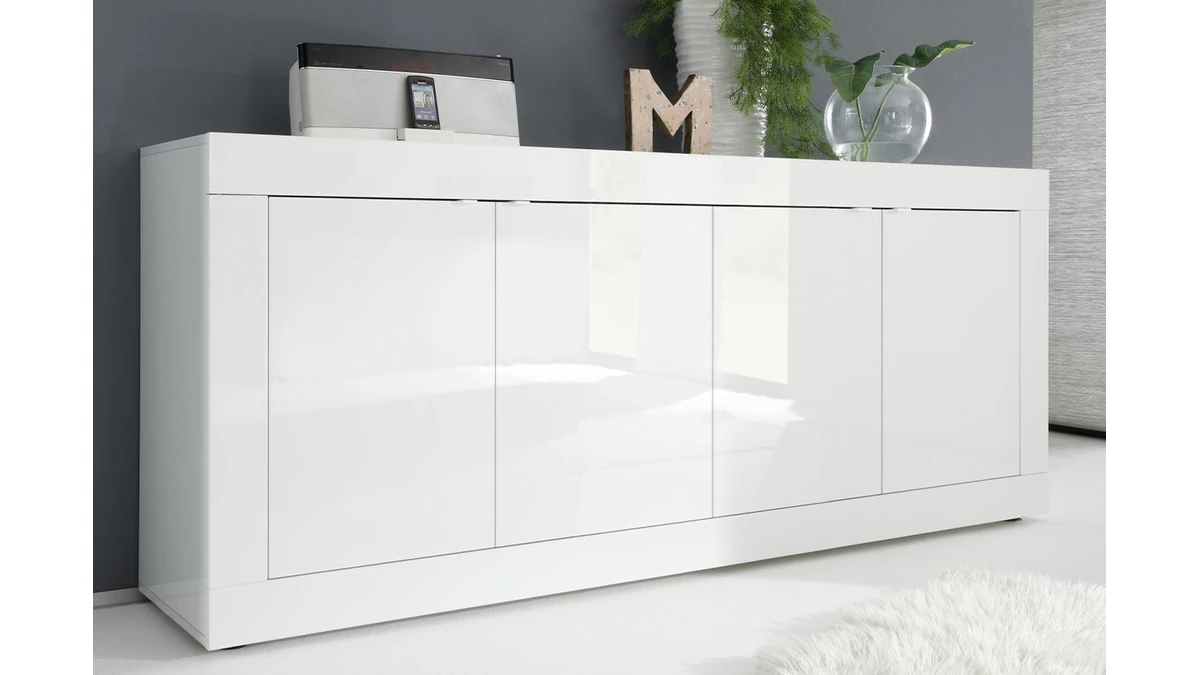 Buffet Design Blanc Laqué Brillant 4 Portes L207 Cm LATTE 3 Buffet Design Blanc Laqué Brillant 4 Portes L207 Cm LATTE