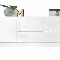 Buffet Design Blanc Laqué Brillant Avec Tiroirs L210 Cm LATTE