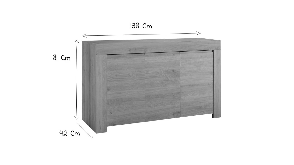 Buffet Design Bois Chêne 3 Portes L138 Cm TINO 9 Buffet Design Bois Chêne 3 Portes L138 Cm TINO – Image 7