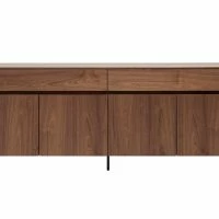 Buffet Design Bois Foncé Noyer Et Métal Noir 4 Portes 2 Tiroirs L180 Cm BLISS