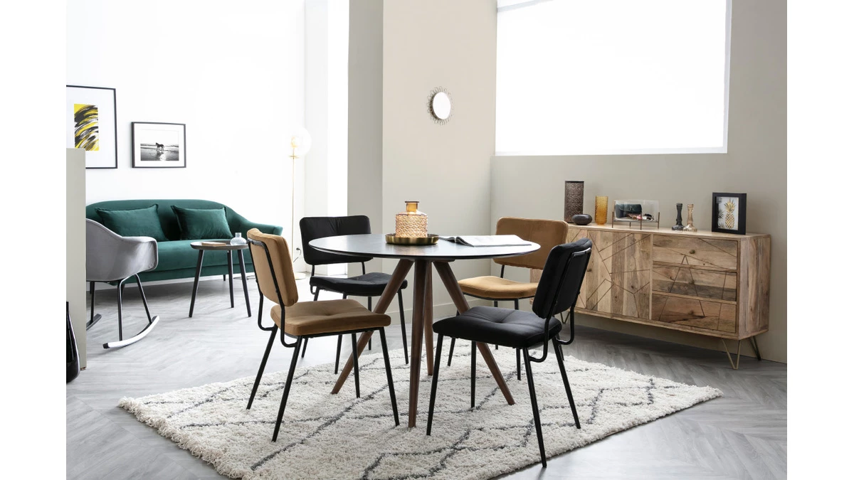 Buffet Gravé En Manguier Massif Et Métal Doré 2 Portes 3 Tiroirs L145 Cm LINIUM 8 Buffet Gravé En Manguier Massif Et Métal Doré 2 Portes 3 Tiroirs L145 Cm LINIUM – Image 6