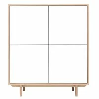 Buffet Haut Scandinave Bois Et Blanc 4 Portes L110 Cm SID