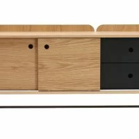 Buffet Japandi En Bois Clair Chêne Et Gris Foncé 2 Portes Coulissantes 2 Tiroirs L120 Cm JAPANSK