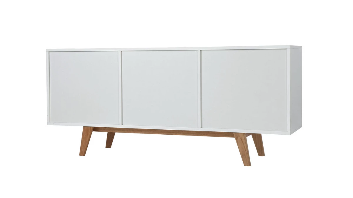 Buffet Scandinave Blanc Brillant Et Bois Clair 2 Portes 2 Tiroirs L160cm MELKA 5 Buffet Scandinave Blanc Brillant Et Bois Clair 2 Portes 2 Tiroirs L160cm MELKA – Image 3