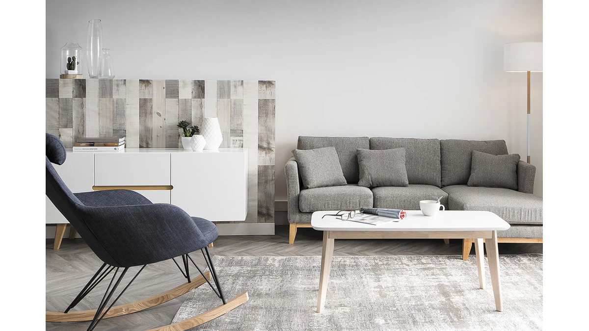 Buffet Scandinave Blanc Brillant Et Bois Clair 2 Portes 2 Tiroirs L160cm MELKA 7 Buffet Scandinave Blanc Brillant Et Bois Clair 2 Portes 2 Tiroirs L160cm MELKA – Image 5