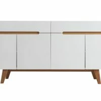 Buffet Scandinave Blanc Brillant Et Finition Bois L180cm MELKA