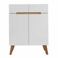Buffet Scandinave Blanc Et Bois 2 Portes 2 Tiroirs L80cm MELKA