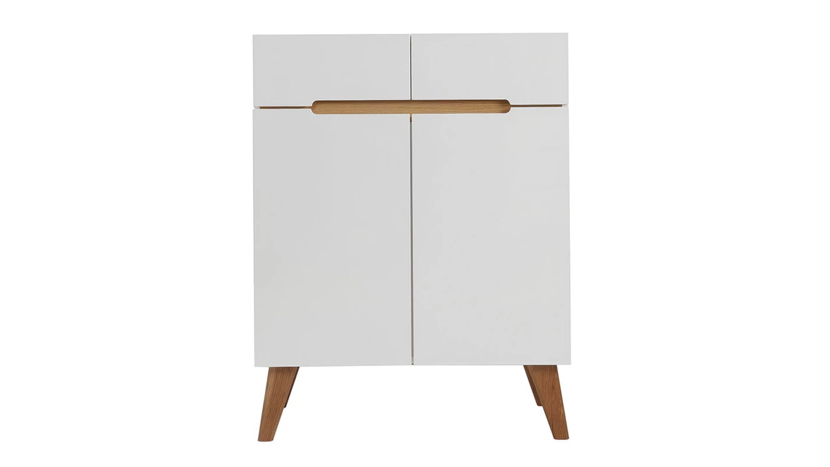 Buffet Scandinave Blanc Et Bois 2 Portes 2 Tiroirs L80cm MELKA 3 Buffet Scandinave Blanc Et Bois 2 Portes 2 Tiroirs L80cm MELKA