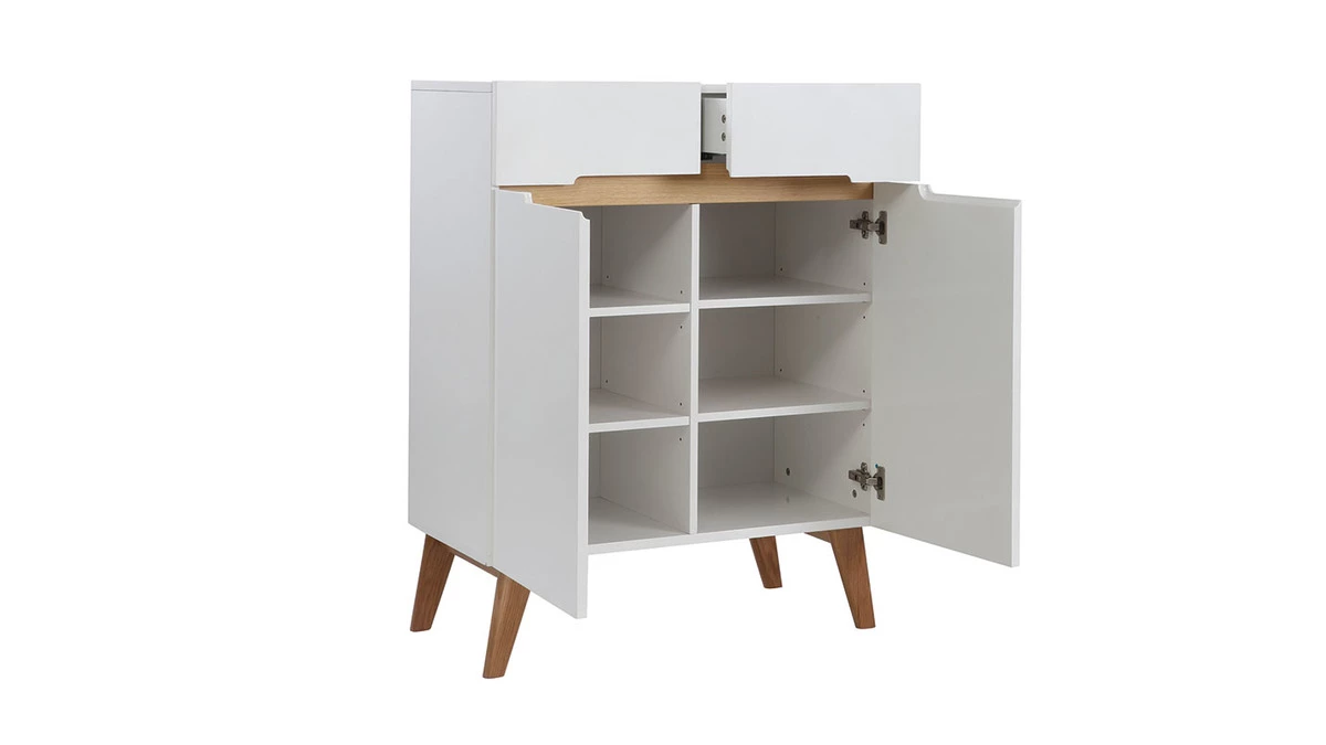 Buffet Scandinave Blanc Et Bois 2 Portes 2 Tiroirs L80cm MELKA 5 Buffet Scandinave Blanc Et Bois 2 Portes 2 Tiroirs L80cm MELKA – Image 3