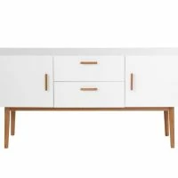 Buffet Scandinave Blanc Et Bois 2 Portes L160 Cm GILDA