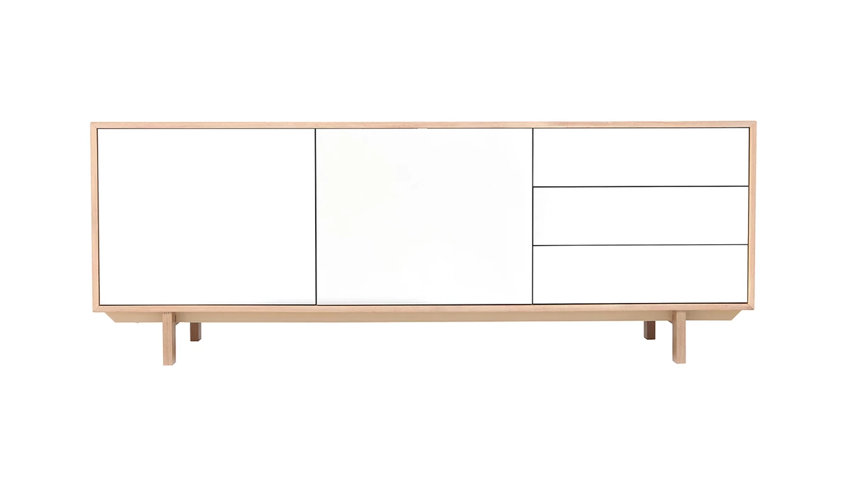 Buffet Scandinave Bois Et Blanc 2 Portes 3 Tiroirs L195cm SID 3 Buffet Scandinave Bois Et Blanc 2 Portes 3 Tiroirs L195cm SID