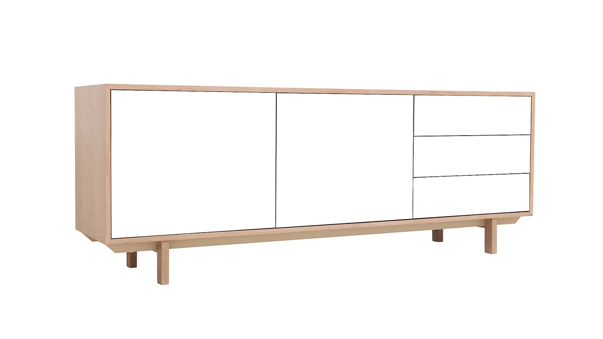 Buffet Scandinave Bois Et Blanc 2 Portes 3 Tiroirs L195cm SID 4 Buffet Scandinave Bois Et Blanc 2 Portes 3 Tiroirs L195cm SID – Image 2