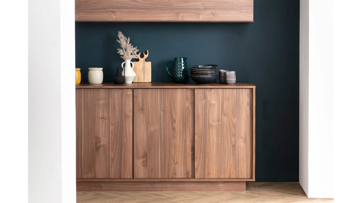 Buffet Vintage Finition Bois Foncé Noyer 4 Portes L180 Cm COMO 9 Buffet Vintage Finition Bois Foncé Noyer 4 Portes L180 Cm COMO – Image 7