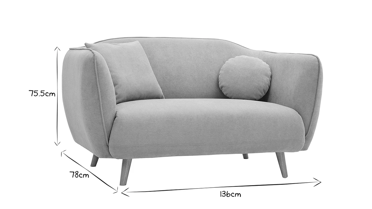 Canapé 2 Places En Tissu Effet Velours Gris Clair Et Bois Clair FOLK 9 Canapé 2 Places En Tissu Effet Velours Gris Clair Et Bois Clair FOLK – Image 7