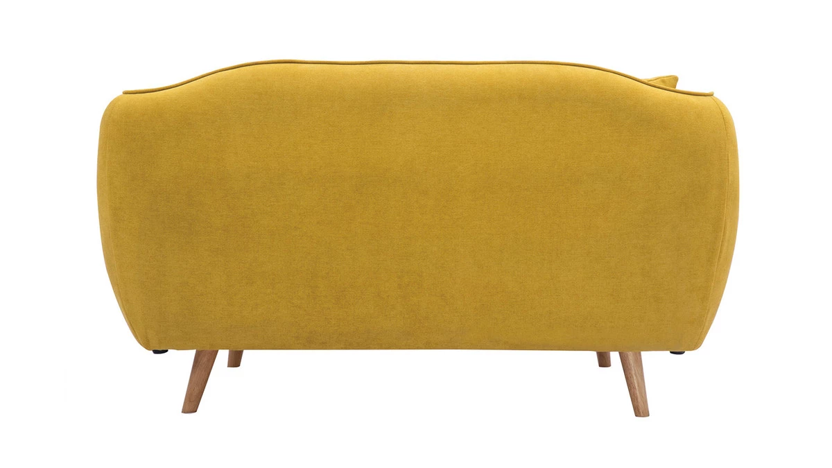 Canapé 2 Places En Tissu Effet Velours Jaune Moutarde Et Bois Clair FOLK 6 Canapé 2 Places En Tissu Effet Velours Jaune Moutarde Et Bois Clair FOLK – Image 4