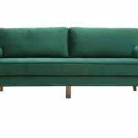 Canapé 3-4 Places En Tissu Velours Vert émeraude Et Bois Clair IMPERIAL