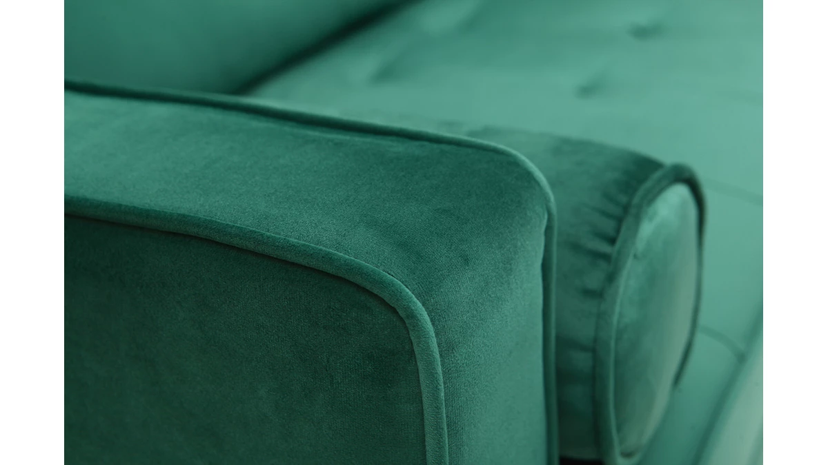 Canapé 3-4 Places En Tissu Velours Vert émeraude Et Bois Clair IMPERIAL 7 Canapé 3-4 Places En Tissu Velours Vert émeraude Et Bois Clair IMPERIAL – Image 5