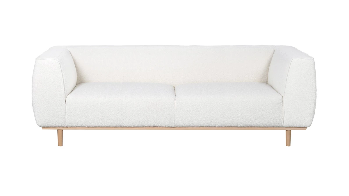 Canapé 3-4 Places Scandinave En Tissu Effet Laine Bouclée écru Et Bois Clair MORRIS 3 Canapé 3-4 Places Scandinave En Tissu Effet Laine Bouclée écru Et Bois Clair MORRIS