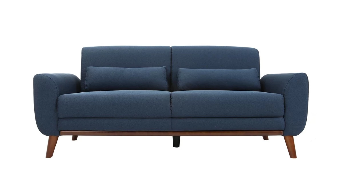 Canapé 3 Places En Tissu Bleu Foncé Et Bois Foncé EKTOR 3 Canapé 3 Places En Tissu Bleu Foncé Et Bois Foncé EKTOR