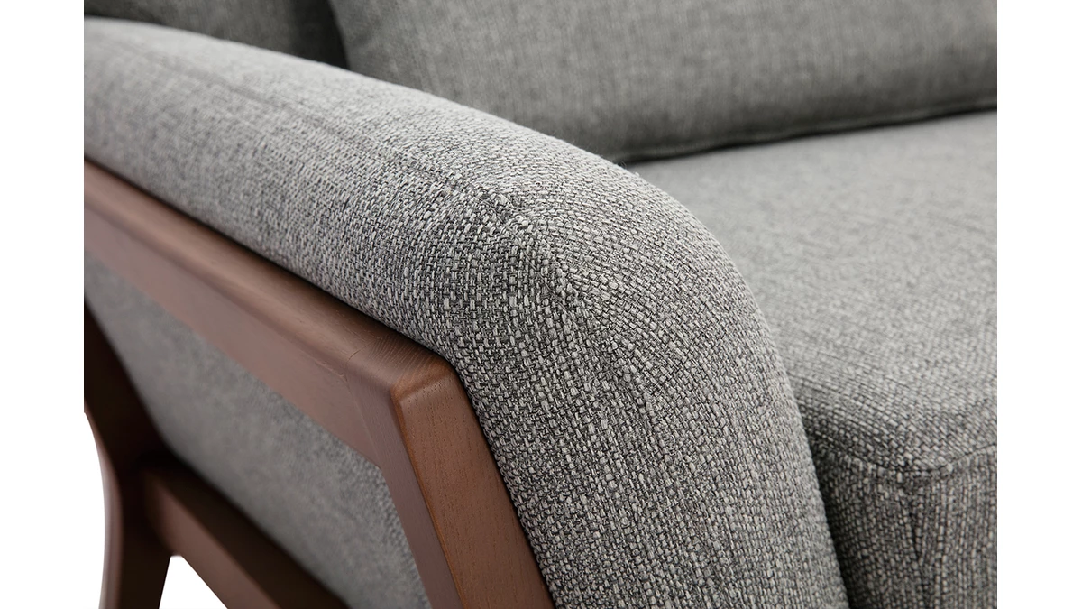 Canapé 3 Places En Tissu Gris Et Bois Foncé YOKO 7 Canapé 3 Places En Tissu Gris Et Bois Foncé YOKO – Image 5