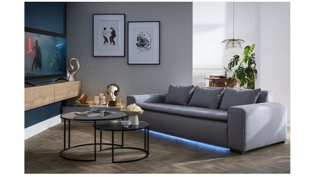 Canapé Connecté 4 Places En Tissu Gris Clair 10 Canapé Connecté 4 Places En Tissu Gris Clair – Image 8