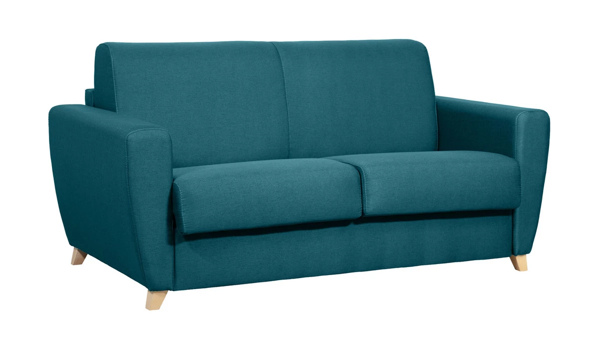 Canapé Convertible 2-3 Places En Tissu Bleu Canard Matelas L120 Cm 12 Cm GRAHAM 4 Canapé Convertible 2-3 Places En Tissu Bleu Canard Matelas L120 Cm 12 Cm GRAHAM – Image 2