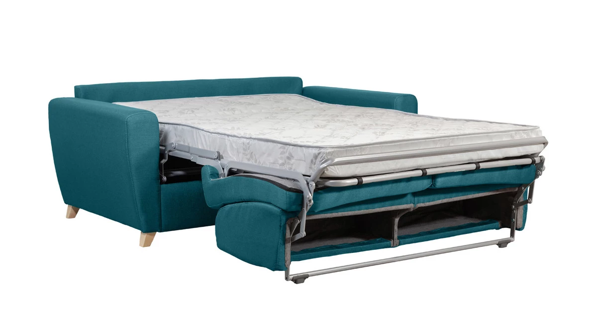 Canapé Convertible 2-3 Places En Tissu Bleu Canard Matelas L120 Cm 12 Cm GRAHAM 5 Canapé Convertible 2-3 Places En Tissu Bleu Canard Matelas L120 Cm 12 Cm GRAHAM – Image 3