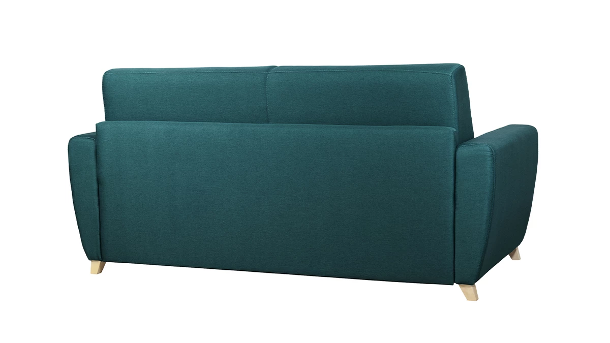 Canapé Convertible 3 Places En Tissu Bleu Canard Et Bois Clair Avec Matelas 18 Cm GRAHAM 7 Canapé Convertible 3 Places En Tissu Bleu Canard Et Bois Clair Avec Matelas 18 Cm GRAHAM – Image 5