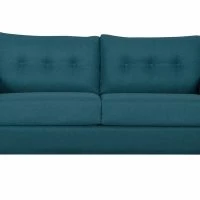 Canapé Convertible 3 Places En Tissu Bleu Canard Et Bois Clair Avec Matelas 9 Cm BEAUBOURG