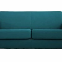 Canapé Convertible 3 Places En Tissu Bleu Canard Et Bois Clair Avec Matelas L140 Cm 12 Cm GRAHAM