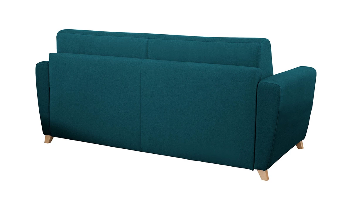 Canapé Convertible 3 Places En Tissu Bleu Canard Et Bois Clair Avec Matelas L140 Cm 12 Cm GRAHAM 6 Canapé Convertible 3 Places En Tissu Bleu Canard Et Bois Clair Avec Matelas L140 Cm 12 Cm GRAHAM – Image 4